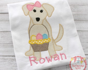 Girls Easter Shirt: Appliqued Puppy Dog, Personalized Monogram