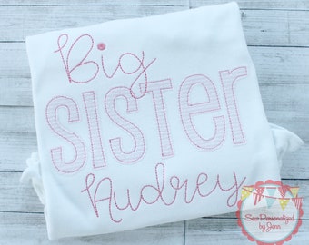 Girls Big Sister Shirt Appliqued Sibling Monogrammed Personalized Shirt