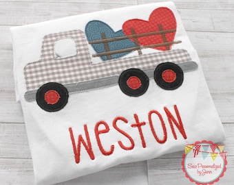 Boys Valentine Loader Truck with Hearts Personalized Applique Shirt
