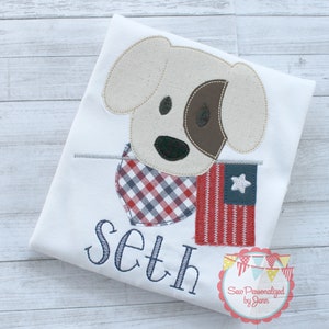 Boys Patriotic Fourth of July Personalized Puppy Dog with Bandana Applique Monogrammed and Personalized Shirt