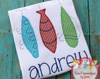Boys Vintage Fishing Lure Applique Shirt, Personalized Monogram