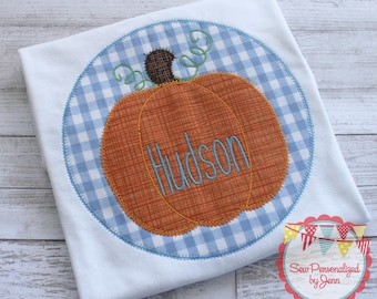 Boys Personalized Classic Fall Halloween Pumpkin Gingham Shirt