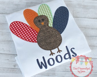 Boys Thanksgiving Turkey Personalized Monogrammed Appliqued Holiday Shirt