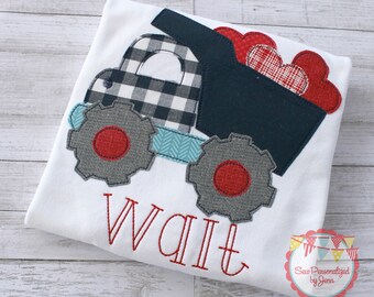 Boys Valentine Dumptruck Truck Hearts Personalized Appliqued Monogrammed Shirt