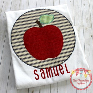 Boys Back to School Apple Circle Patch Personalized Monogrammed and Appliqued Shirt