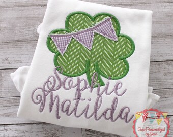 Girls St. Patrick's Shamrock Clover Pennant Banner Personalized and Appliqued Monogram Shirt