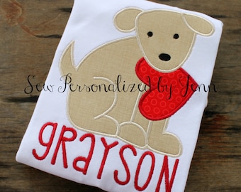 Boys Valentine Heart Puppy Dog Personalized Applique Shirt