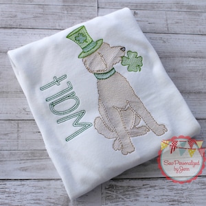 Boys St. Patrick&#39;s Shamrock Clover Dog Puppy Personalized Monogrammed Shirt