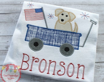 Boys Patriotic Puppy Dog Applique Shirt, 4th of July Personalized Shirt