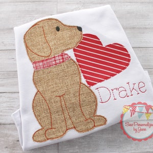 Boys Valentine Heart Puppy Dog Personalized Applique Shirt