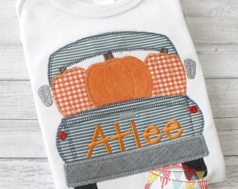 Boys Personalized  Fall Halloween Pumpkin Truck Shirt