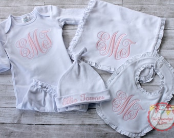 Monogrammed Baby Gown Set, Cotton Coming Home Outfit