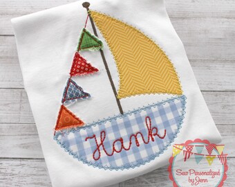 Boys Appliqued Sailboat Shirt, Personalized Monogrammed Summer Tee