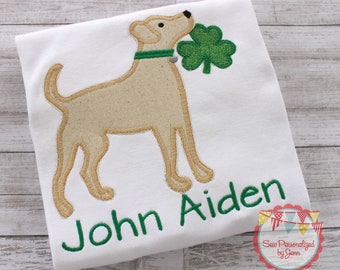 Boys St. Patrick's Shamrock Clover Dog Puppy Personalized Monogrammed Applique Shirt
