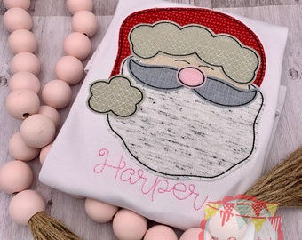 Girls Christmas Santa Claus Appliqued Personalized and Monogrammed Shirt