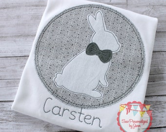Boys Easter Bunny Rabbit Vintage Silhouette Monogrammed Appliqued and Personalized Shirt