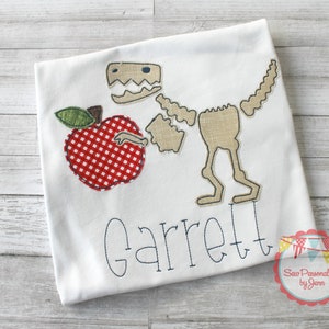 Boys Back to School Dino Dinosaur with Apple Personalized Monogrammed and Appliqued Shirt