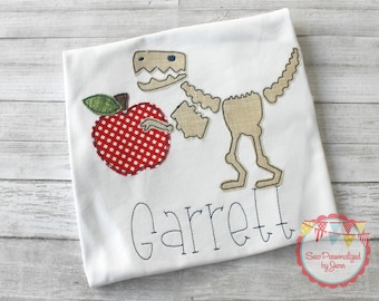 Boys Back to School Dino Dinosaur with Apple Personalized Monogrammed and Appliqued Shirt