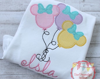 Girly Mouse Balloons Vacation Personalized Monogrammed Applique Shirt