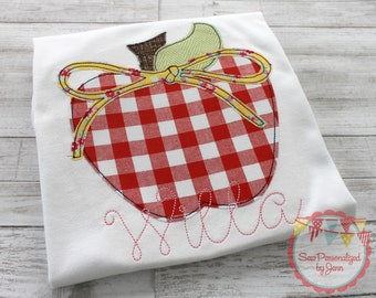 Girls Back to School Shirt Apple with Bow Personalized Appliqued Monogrammed Shirt