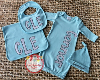 Monogram Baby Gown Set: Cotton Newborn Outfit, Baby Shower Gift