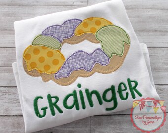 Boys Mardi Gras King Cake Appliqued Monogrammed Personalized Shirt