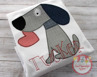 Boys Valentine Heart Puppy Dog Personalized Applique Shirt