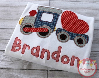 Boys Valentine Choo Choo Train Appliqued Personalized Monogrammed Shirt