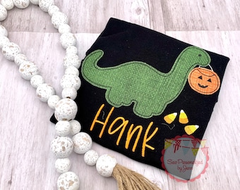 Boys Personalized Monogrammed Personalized Appliqued Fall Halloween Dinosaur Pumpkin Shirt