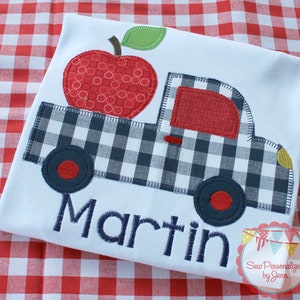 Boys Back to School Shirt Apple Truck  Personalized Monogrammed and Appliqued Shirt