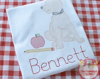 Boys Back to School Shirt Puppy Dog Personalized Monogrammed and Appliqued Shirt