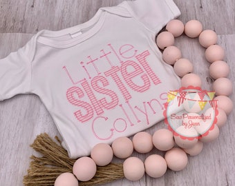 Girls Little Sister Shirt Appliqued Monogrammed Personalized Shirt