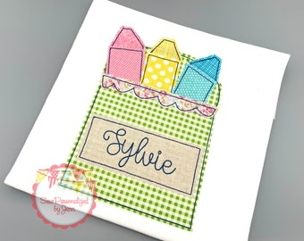 Girls Back to School Box of Crayons Shirt Personalized Appliqued Monogrammed Shirt