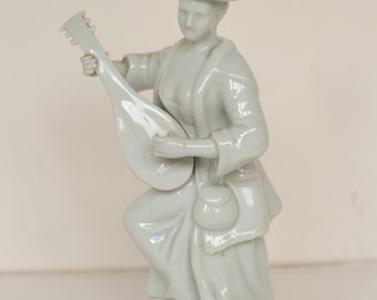 Japanese Porcelain Figurine, Lute Player, Made in Japan