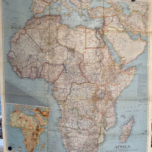 Large Africa Map, Vintage, 1943