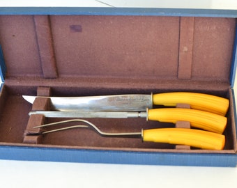 Bakelite Carving Set, Vintage Geneva Forge Cutlery