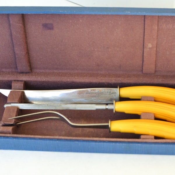 Bakelite Carving Set, Vintage Geneva Forge Cutlery