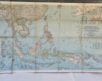 Huge Old Map, Southeast Asia and Pacific Islands, 1944 Map, 41" by 26", National Geographic