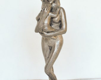 Pewter Figurine, Mother and Child, Nude Figurine, Signed BZ Boobis