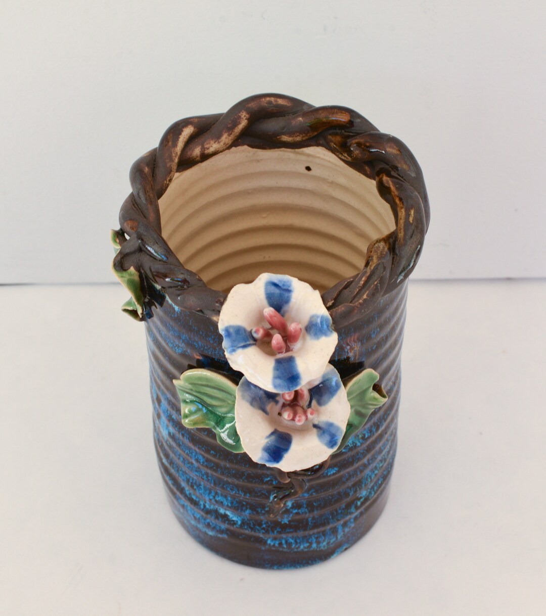 Ming Jia Pottery Vase, Vintage Chinese Pottery, Morning Glory Vine Etsy