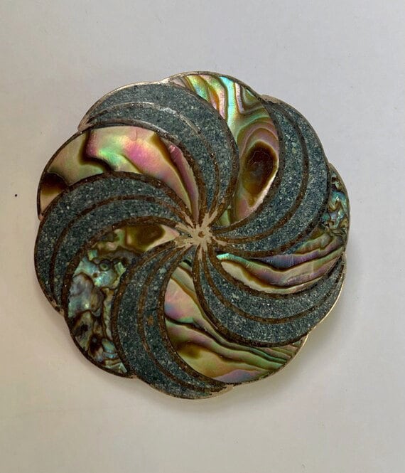 Garcia Mexican Sterling Brooch, Silver, Abalone, … - image 1