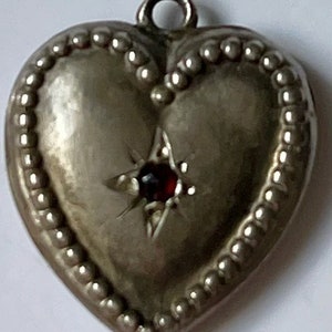 Sterling Puffy Heart Charm, Ruby Rhinestone, Engraved "Uncle Sam"