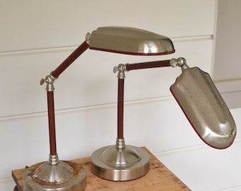 Pair of Art Deco Desk Lamps, Vintage Rusty Industrial Lamps
