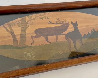 Wood Inlay Tray, Hunter's Lodge, Lodge Decor, Elk Serving Tray, Wildlife