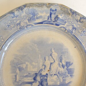 English Ironstone Blue and White Plate, Dinner Plate, T. Goodfellow, Colonna, 1800s imagem 3