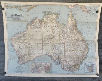 Vintage Australia Map, Old Map of Australia, 1948, National Geographic Society