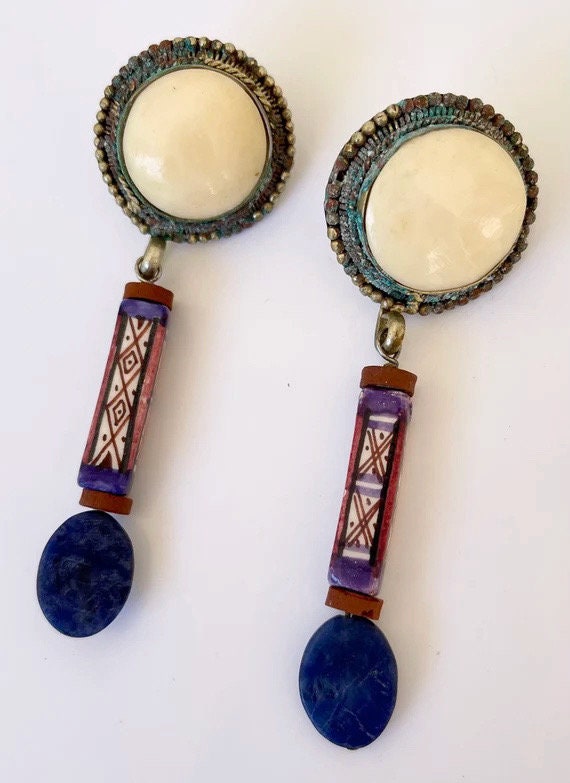 Stone Earrings, Boho Earrings, Vintage Dangle, Lo… - image 7