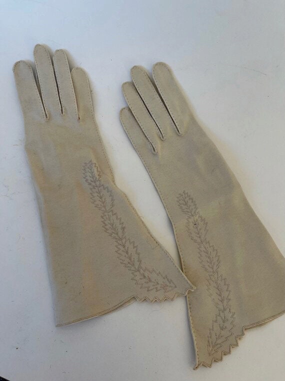 Gloves, Off-White Vintage Gloves, Embellished Glo… - image 1