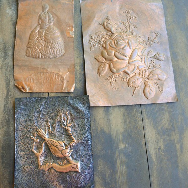 3 Molded Copper Pieces Art Supply Project Supply Pressed Copper
