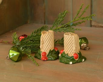 Christmas Salt and Pepper Shakers, Chalk Ware, Holiday Table
